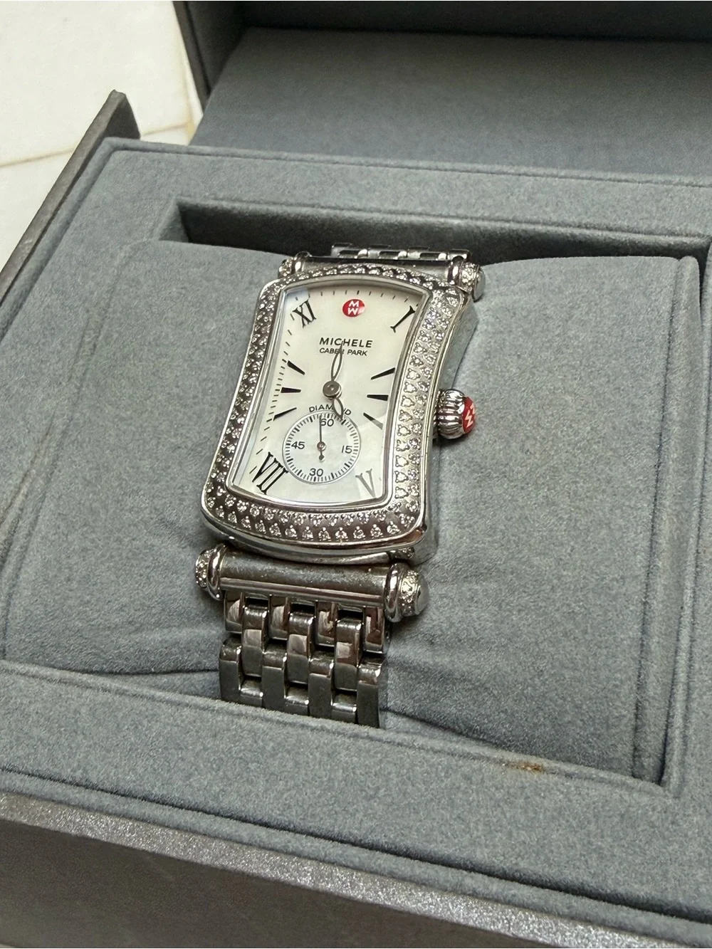 NEW Michele Caber Park embellished silver watch